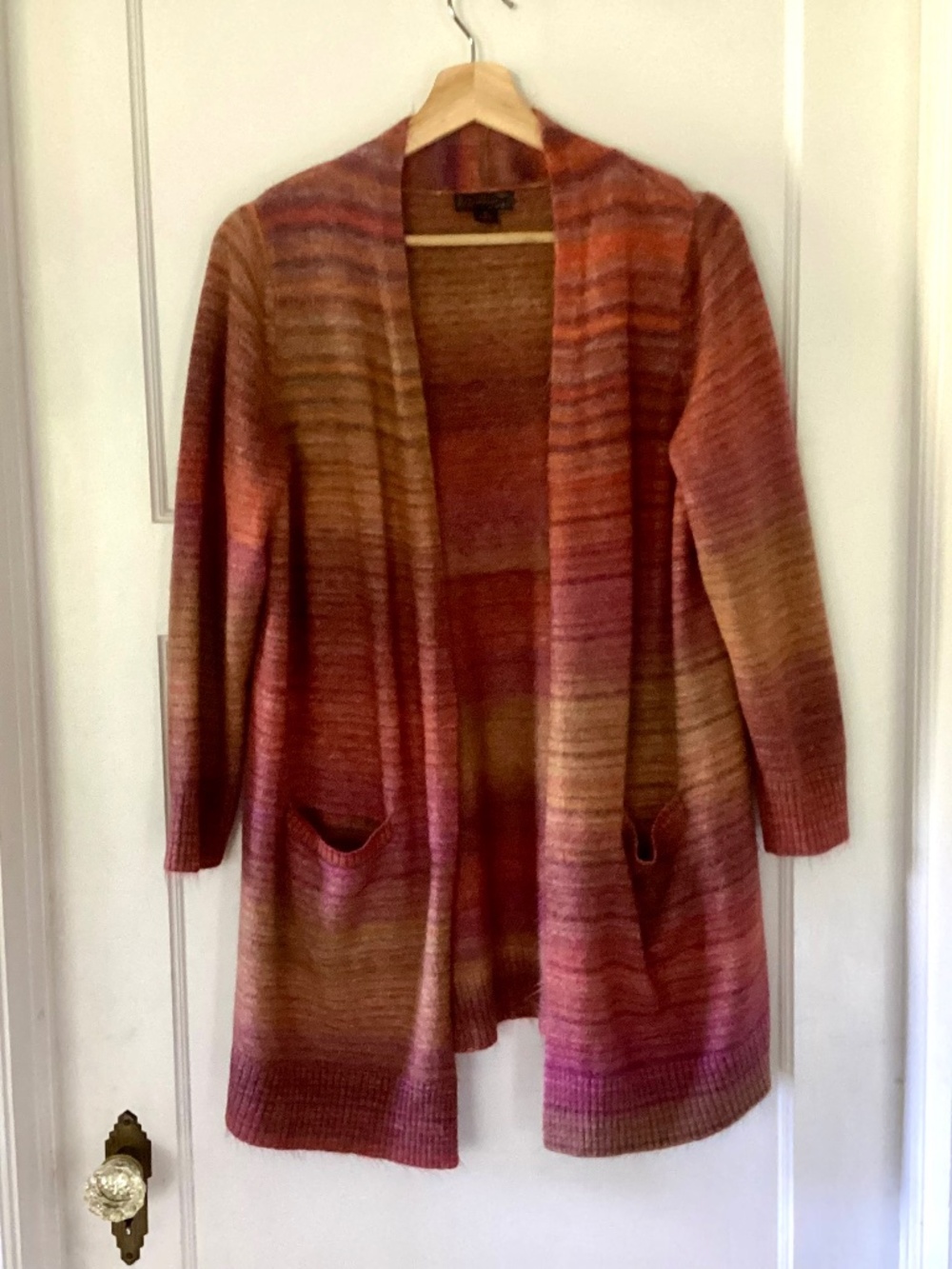 JW Style open-front ombré knit Longline cardigan Women’s XL Pockets Rust Orange